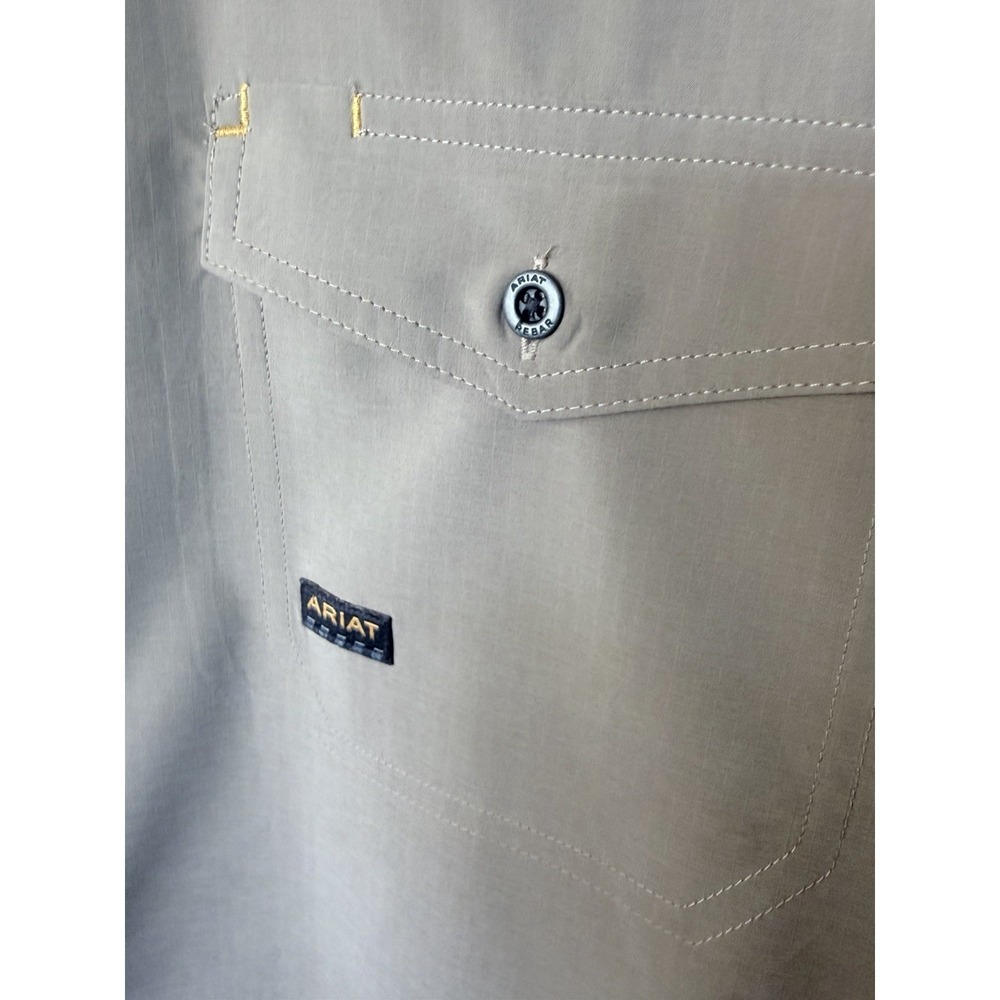 Ariat Rebar Shirt Mens Large Tan Short Sleeve Button Front Workwear - Picture 3 of 7